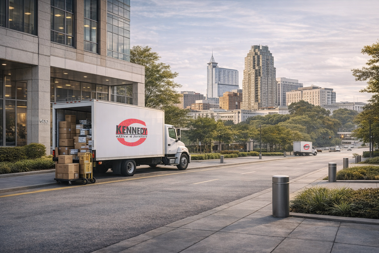 Kennedy Office delivery truck in downtown Raleigh